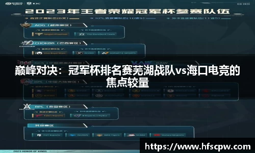 巅峰对决：冠军杯排名赛芜湖战队vs海口电竞的焦点较量
